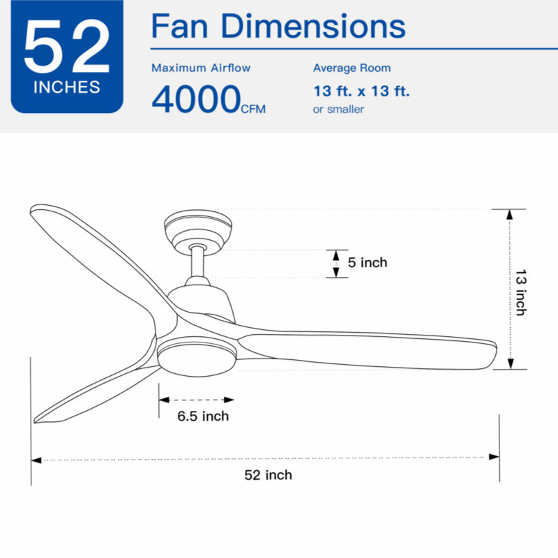 Jaustin 52'' Ceiling Fan with LED Lights, White, Wood