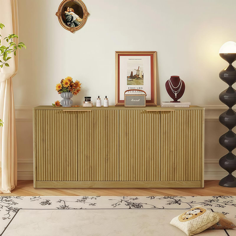 Modern Wavy Sideboard with Curved Design, Ample Storage, and Versatile Use for Living Room, Bedroom, or Kitchen, Natural