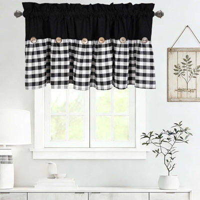 Cantonnière de ferme, cuisine, salon, chambre à coucher, salle de bain, tissu écossais noir et noir, coton, filtrant la lumière, lavable, style champêtre, motif à carreaux, l 52 po x L 18 po