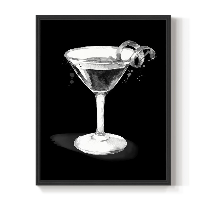 Habillé de martini noir, reproduction encadrée - bois massif, Noir, noir, noir, noir, H 30 po x l 24 po