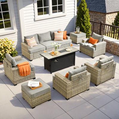 Harbin Wicker 5 Piece Rattan Sofa Seating Group with Cushions with Armchairs