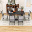 Ensemble de salle à manger 7 pièces avec table à tréteaux extensible, 2 rallonges et 6 chaises rembourrées-828838250-828838253