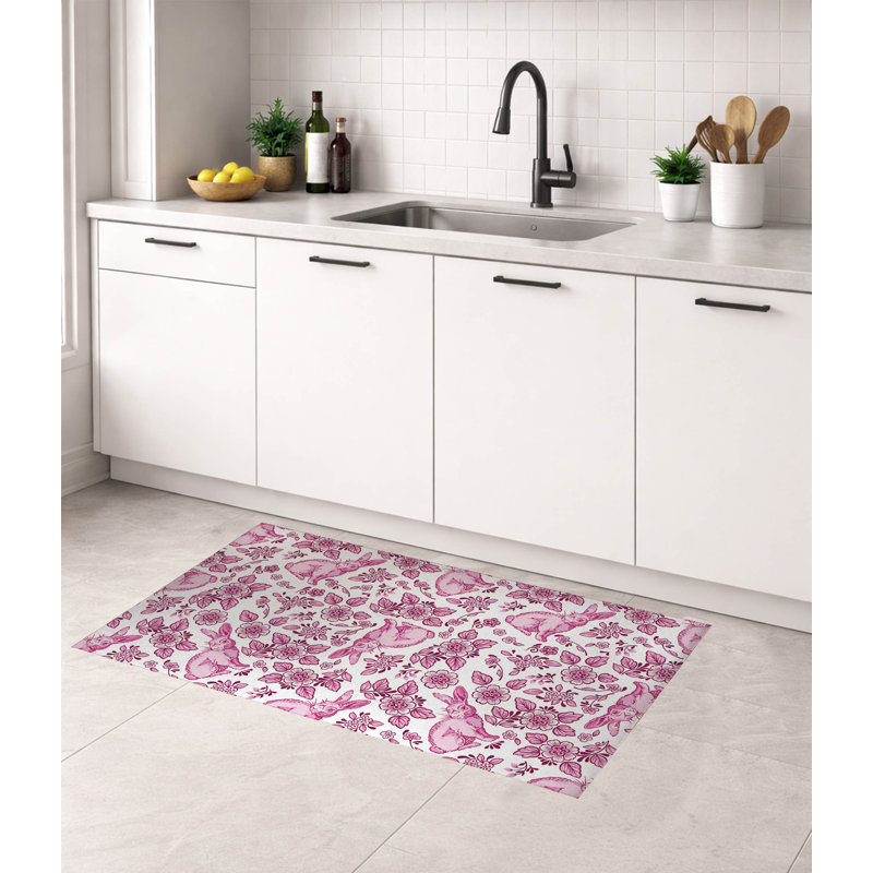 Tapis de cuisine léger Bunny Toile, Rectangle 5 pi x 7 pi, Rose