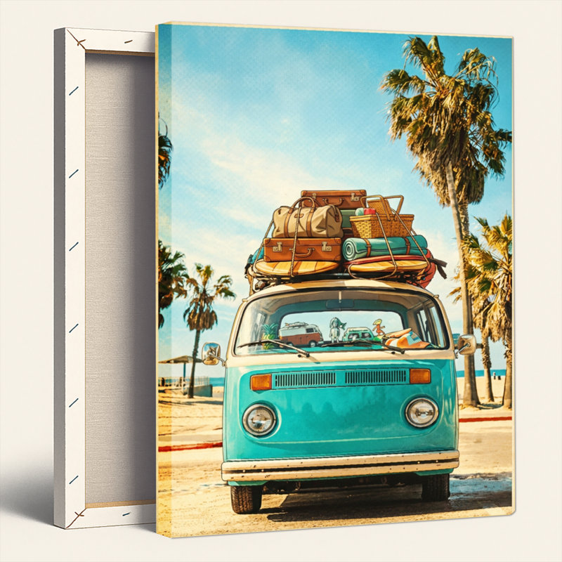 Volkswagen Van Beach Vacation Canvas Wrapped Wall Art Set Of 1, 1624