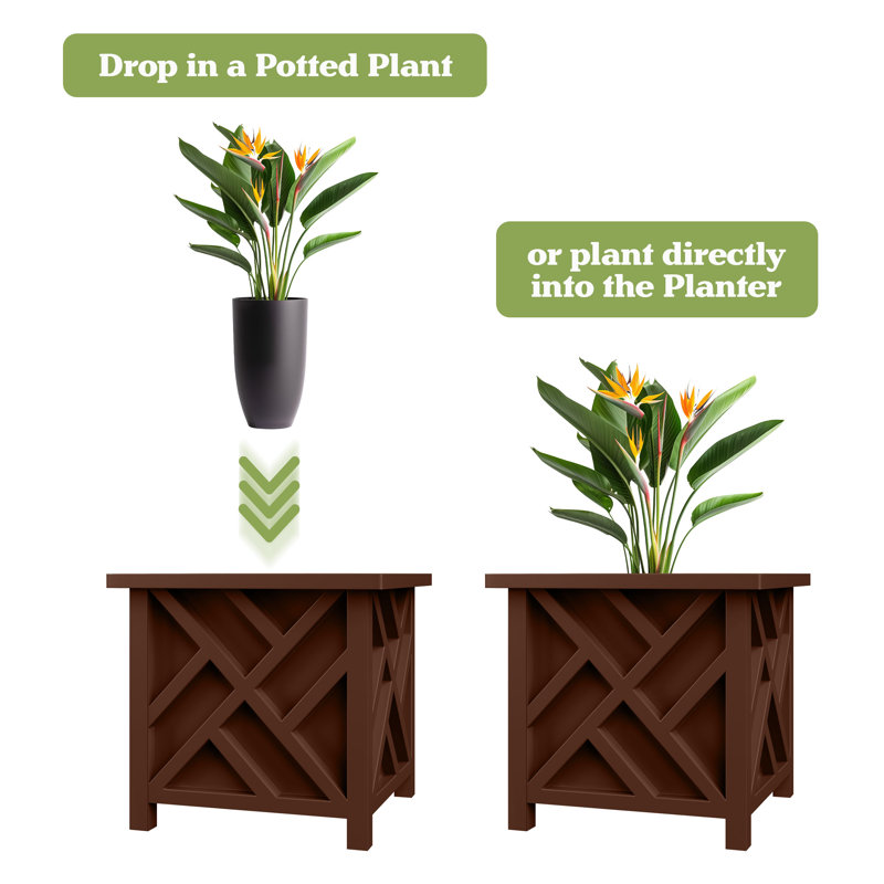  Lattice Planter Box 2-Pack, Brown, Brown
