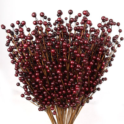 17" Burgundy Holly Berry Stem Picks (Set of 24)