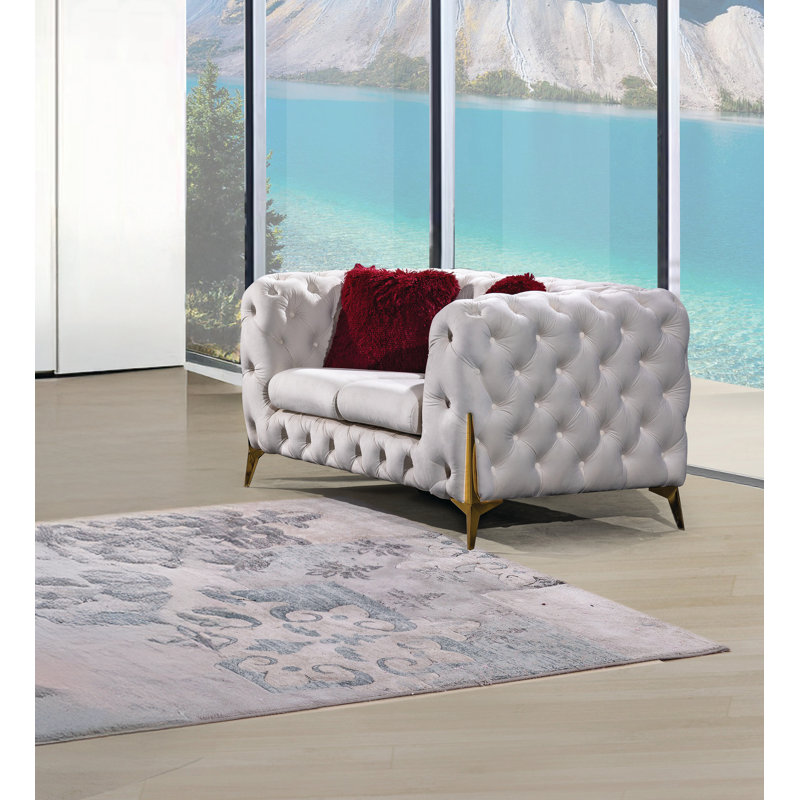 Ensemble de salon en velours 3 pièces Byren, Beige