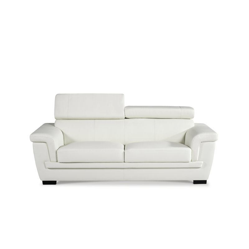 Syniya Genuine Leather Sofa, White Genuine Leather, 3