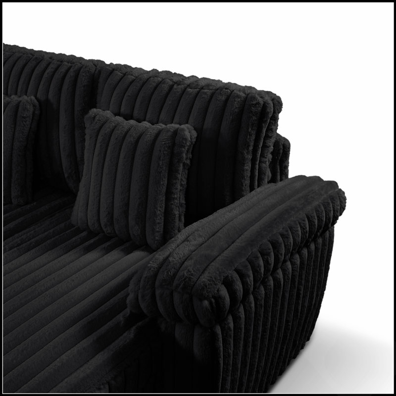 Canapé d'angle en velours côtelé ultra doux en forme de U de 103 pouces avec rangement et lit gigogne, table basse d'angle avec porte-gobelet et port USB