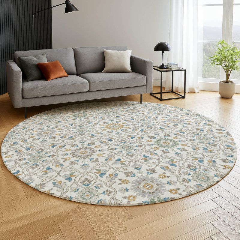 Premium Machine Washable Mayfield AMF2199 panel Rug, Ivory, 8' Round
