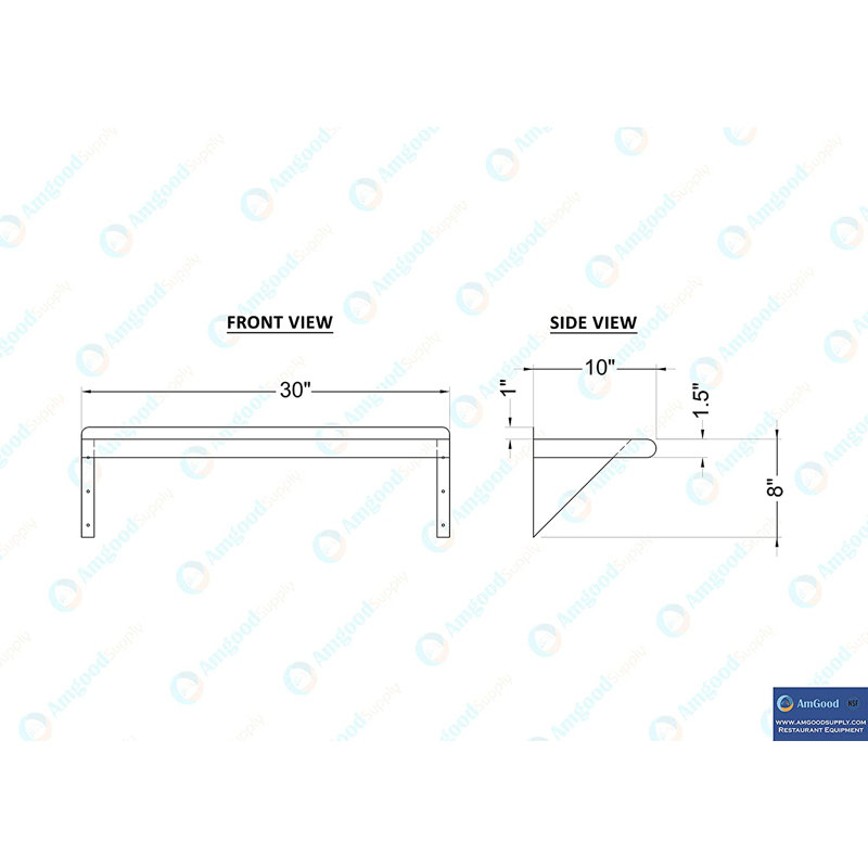 Tablette murale utilitaire en métal., H 9 po x l 30 po x P 10 po, Argent