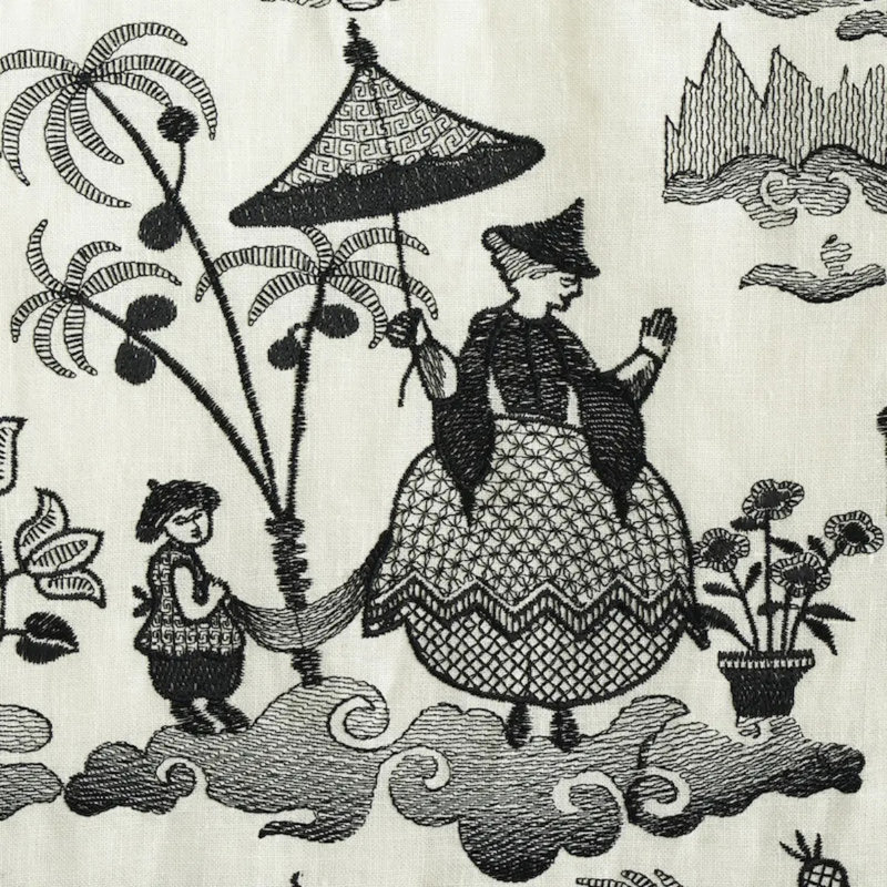 Bassano Embroidered Toile Fabric, Black