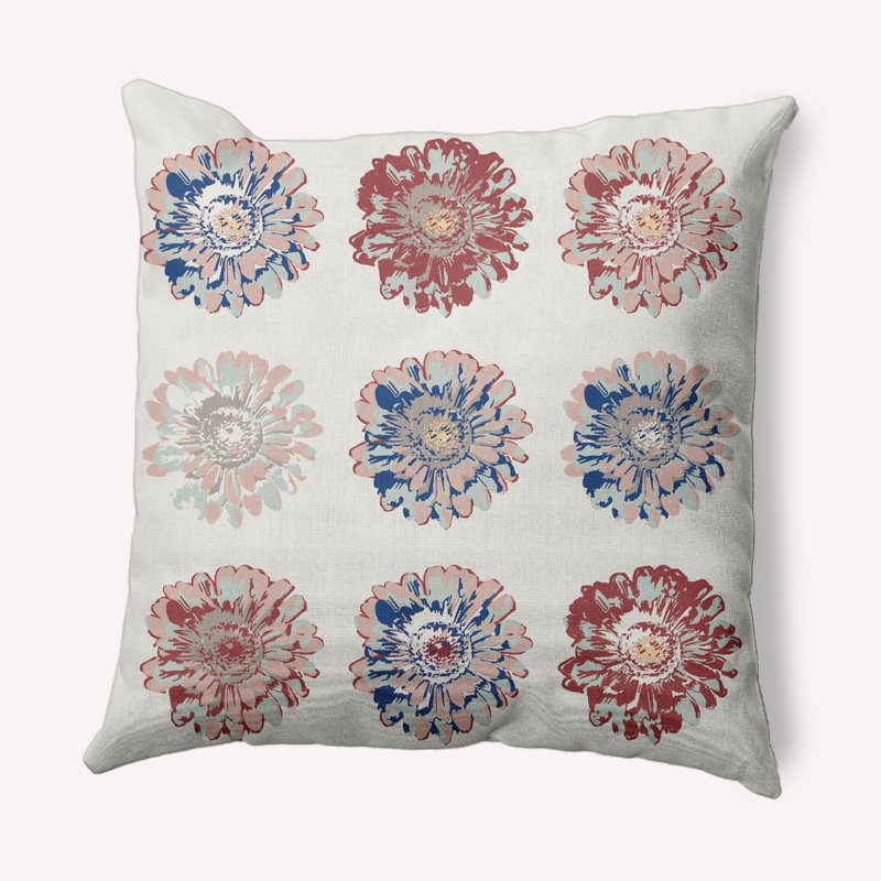 Coussin décoratif floral, Rouge, 16 po x 16 po