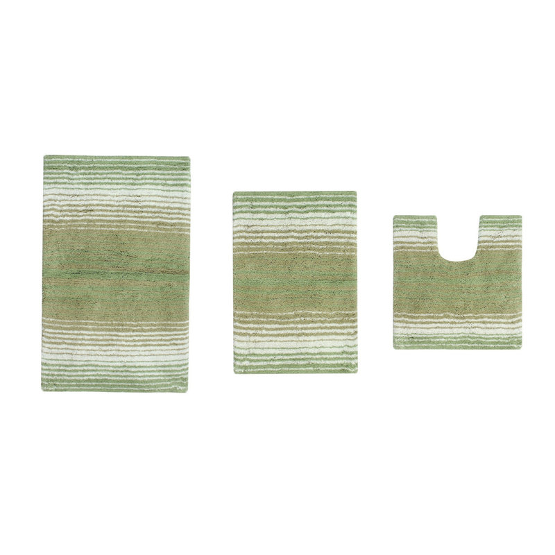 Sewell Striped Cotton Bath Rug Set (Set of 3), Sage