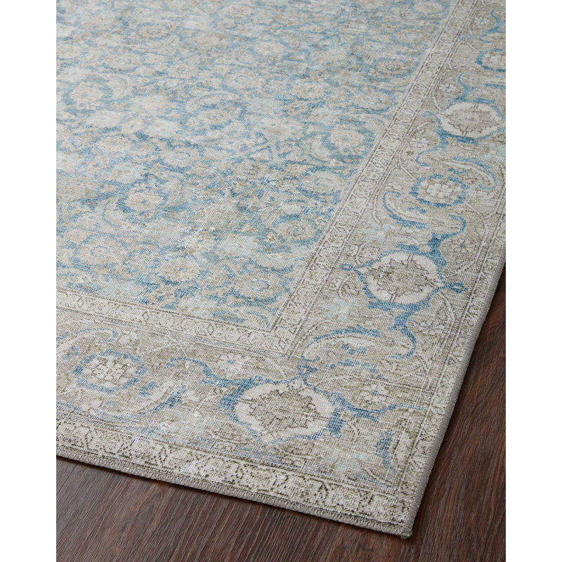 Tapis oriental bleu / crème Vache, Carré 18 po x 18 po