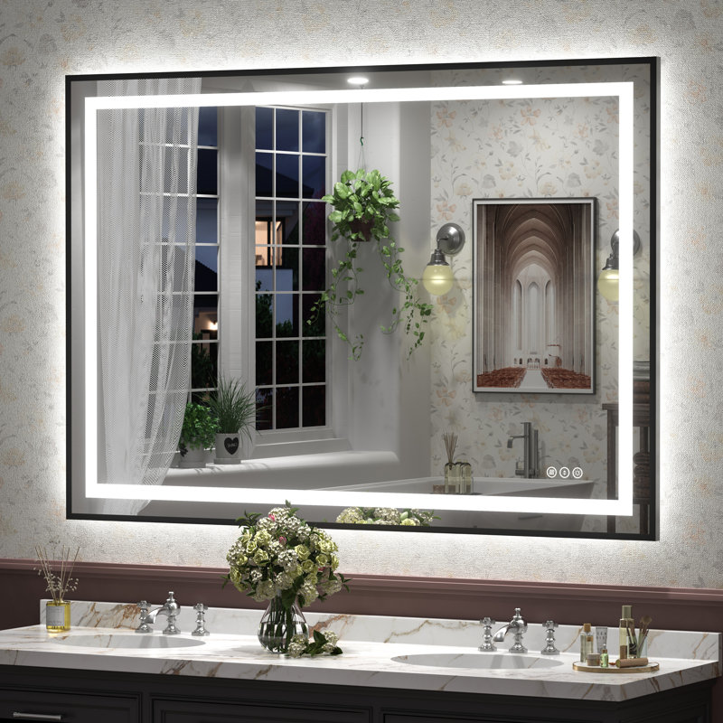 Wayfair Basics® UL Certified Front & Back LED Anti-Fog Tempered Glass Framed Bathroom/Vanity Mirror, 51" x 36"