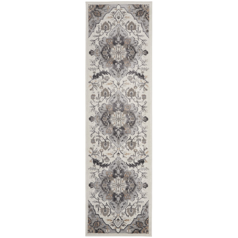 Tapis ivoire traditionnel Rheba, Tapis de couloir 2 pi 3 po x 7 pi 6 po