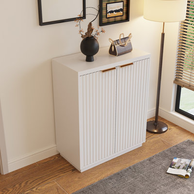 Armoire d'appoint moderne à 2 portes l 27,5 po avec poignée en métal, découpes pour gestion des câbles et base en bois