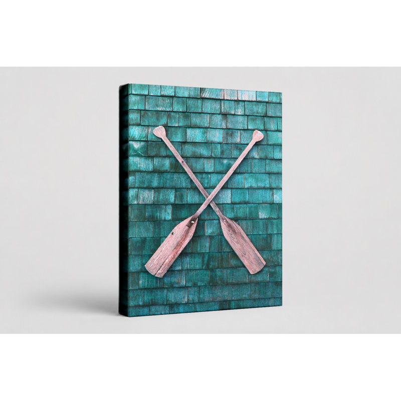 «Crossed Oars on Teal Shingles», art mural sur toile, 11" W x 14" H