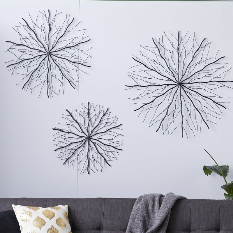 Metal Starburst Black Wall Decor with Branch Inspired Design Set