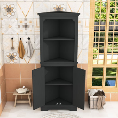 Grande armoire de rangement d'angle pour salle de bain avec tablettes et portes réglables