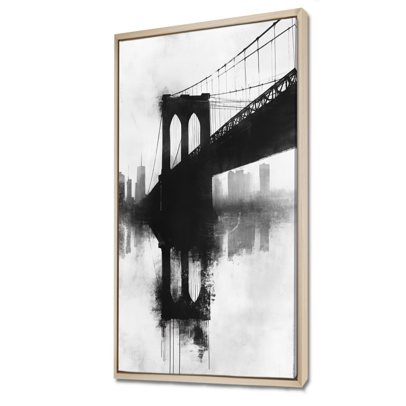 «White Black Brooklyn Bridge Reflection», art mural encadré blanc New York, impressions sur toile urbaine, H 20 po x l 12 po