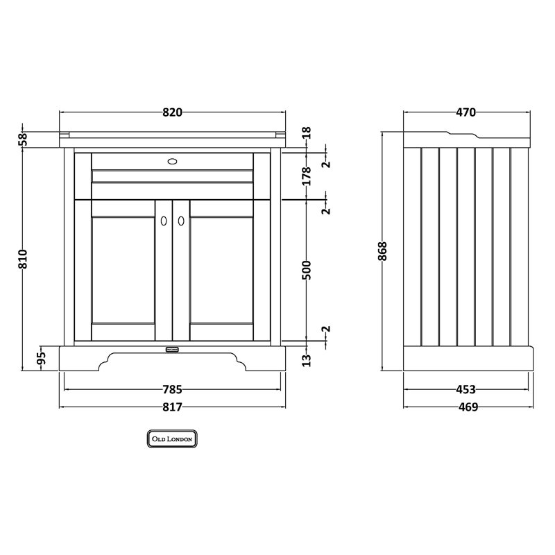 Old London 820mm Single Bathroom Vanity with Integrated Ceramic Basin, White