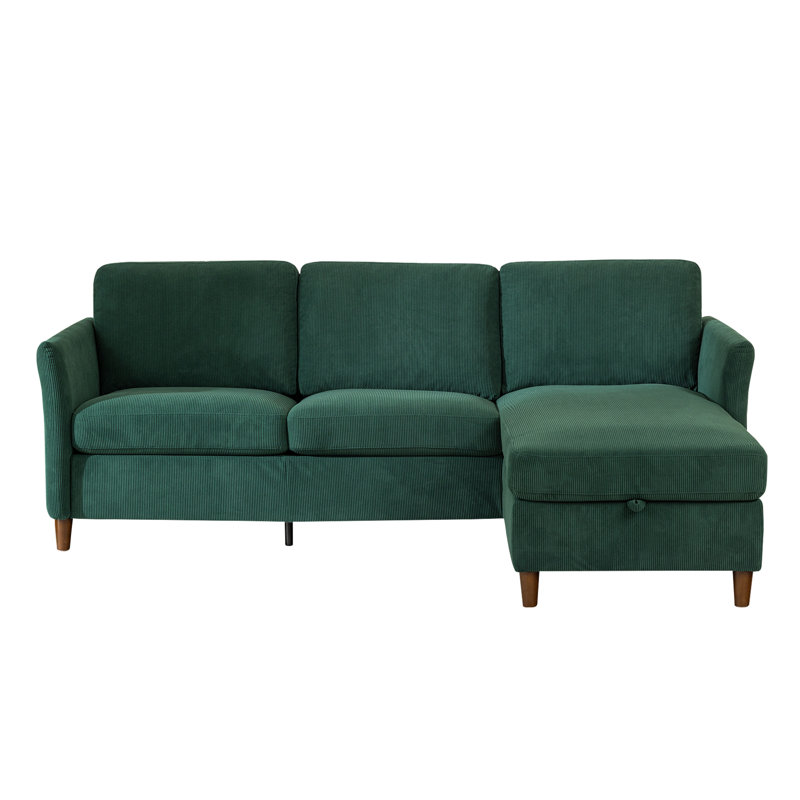 88.5'' W Corduroy Upholstered  L Shape Sofa With Chaise Lounge, Hidden Storage & Side Pockets, Solid Wood Legs And Anti-Slip Pads