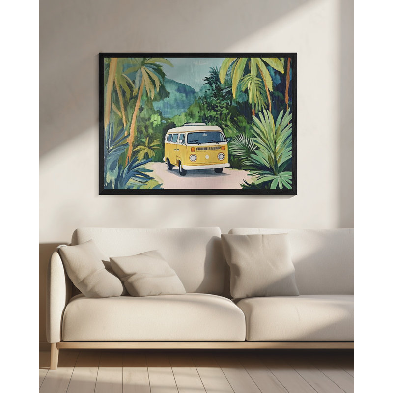 "Vintage Camper Van", art mural texturé encadré, H 10 po x l 14 po, Cadre noir