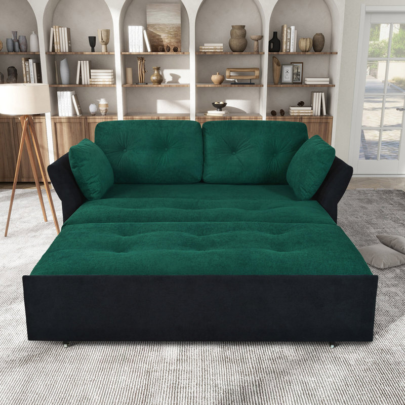 Canapé-lit convertible 74 po 3 en 1 avec accoudoirs réglables en chenille 74 po, Chenille verte
