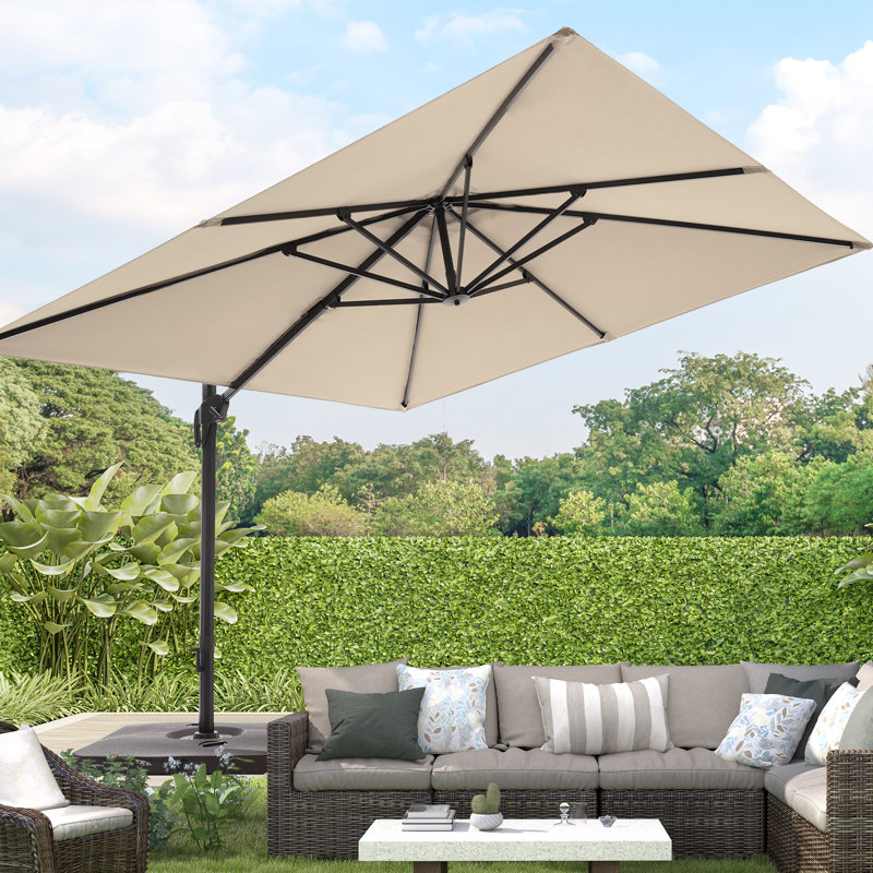 Parasol de patio en porte-à-faux décalé carré de 10 pi avec base lestée Rizvana, Sable