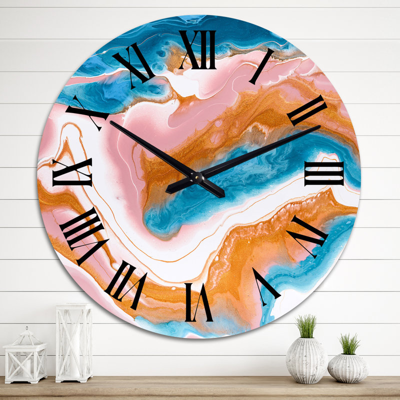 Horloge murale orange orange, bleu et blanc Rivers, Grand
