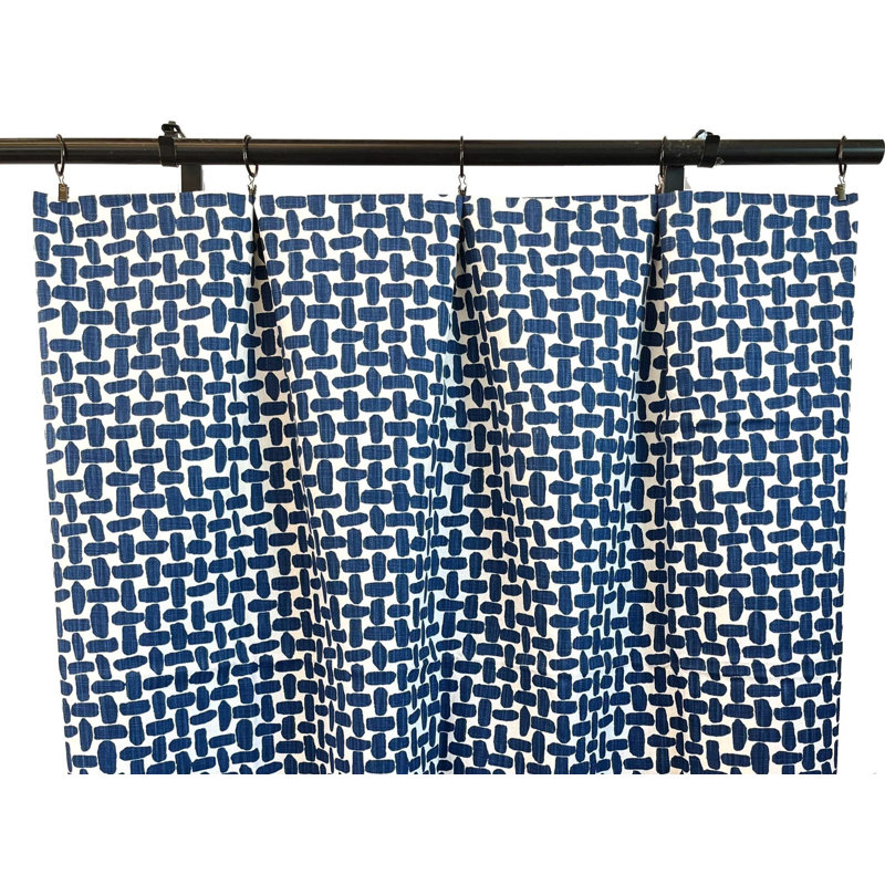 Navy Blue White Geometric Curtains, 50" W x 72" L