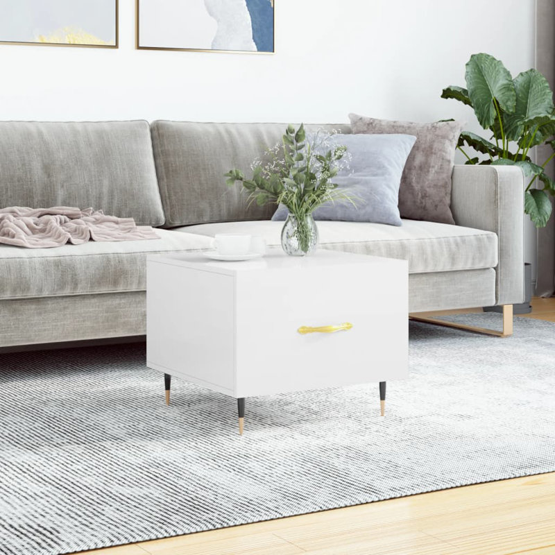 Farsund Four Leg Coffee Table with Storage, High Gloss White