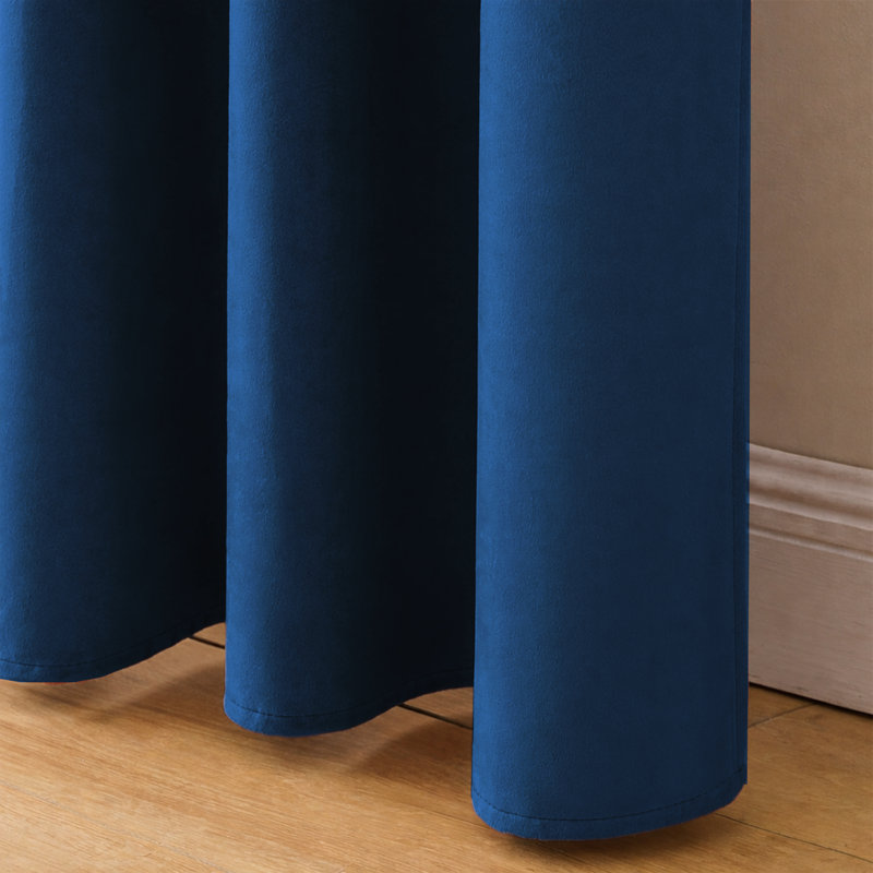 Heavy Velvet Eyelet Ready Made Thermal Drapes & Curtains, 228cm Width x 228cm Drop, Navy