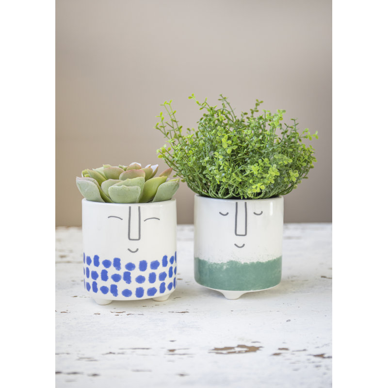 KitchenCraft Cheerful Face Planter, Dolomite, White / Green Ombré