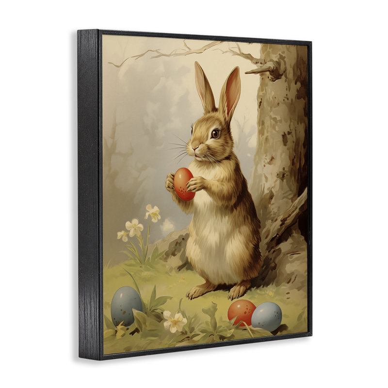Lapin de Pâques dans l'art de la giclée, conçu par Arlington Prints, H 14 po x l 11 po, Giclée encadrée noir minuit