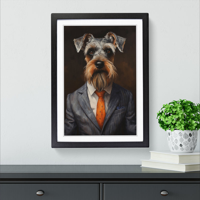Schnauzer in a Suit Painting No.5 - Framed Print, 46cm H x 34cm W x 2cm D, Black