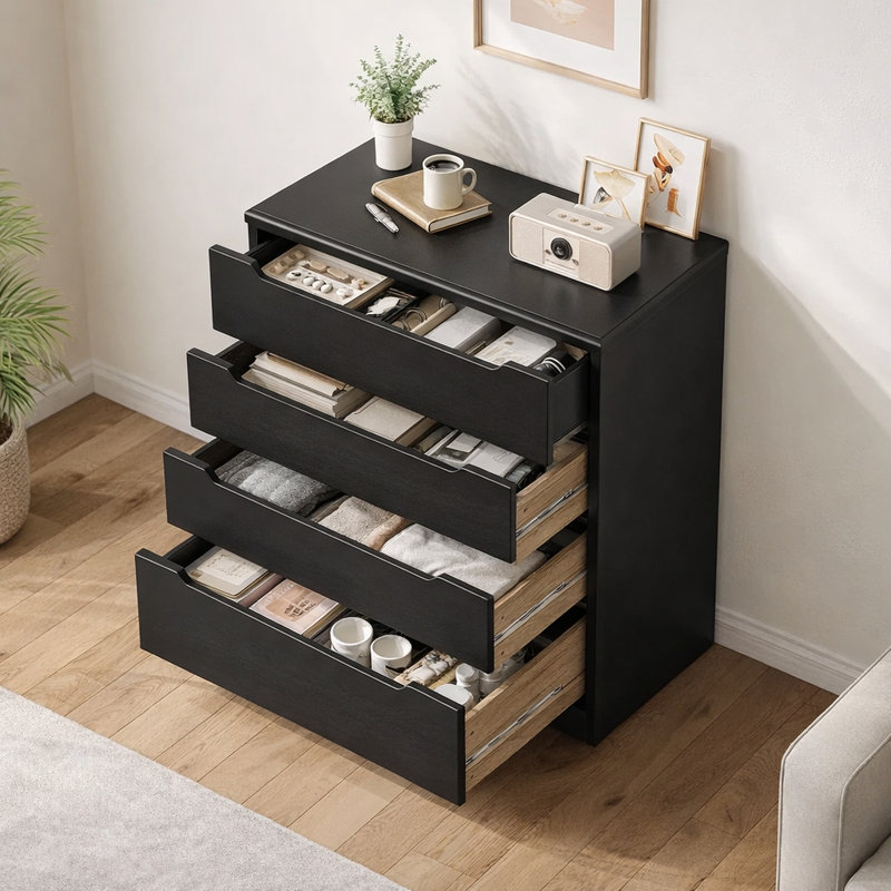 Michiaki 28.1" W 4-Drawer Dresser , Black