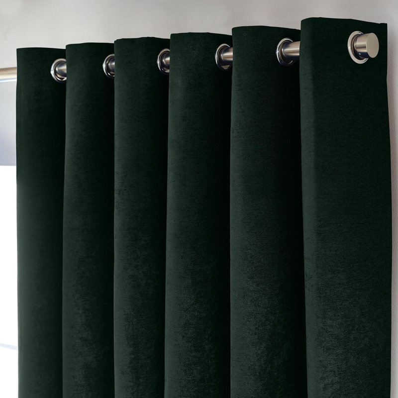 Eilfried Chenille Ring Top Eyelet Curtains, 117cm Width x 137cm Drop, Green