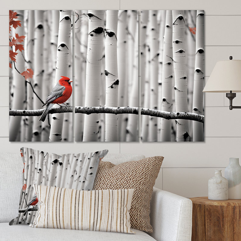 Ensemble de 3 décorations murales monochromes rouge et gris en forêt I