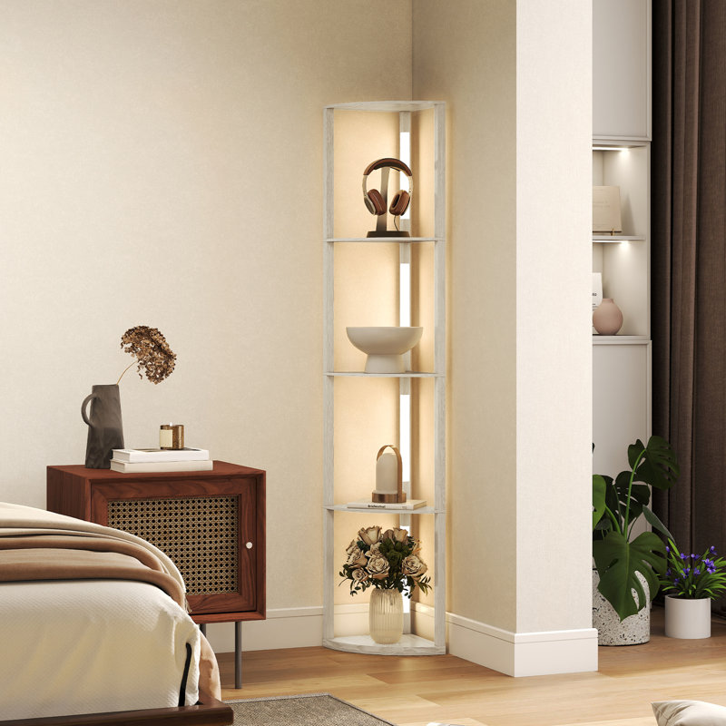 HOMCOM LED Floor Lamp with Shelves 4-Tier Standing Lamp Oak