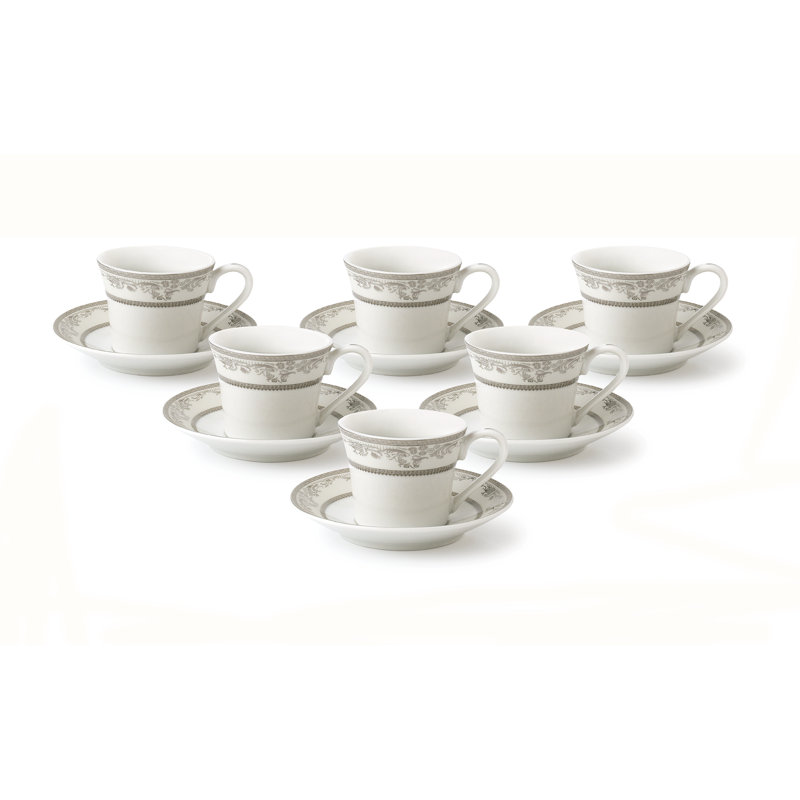Lorren Home Trends 6 pièces 2OZ. Ensemble de tasses et soucoupes espresso-demi-tasse. Conçu pour le café espresso, Gris