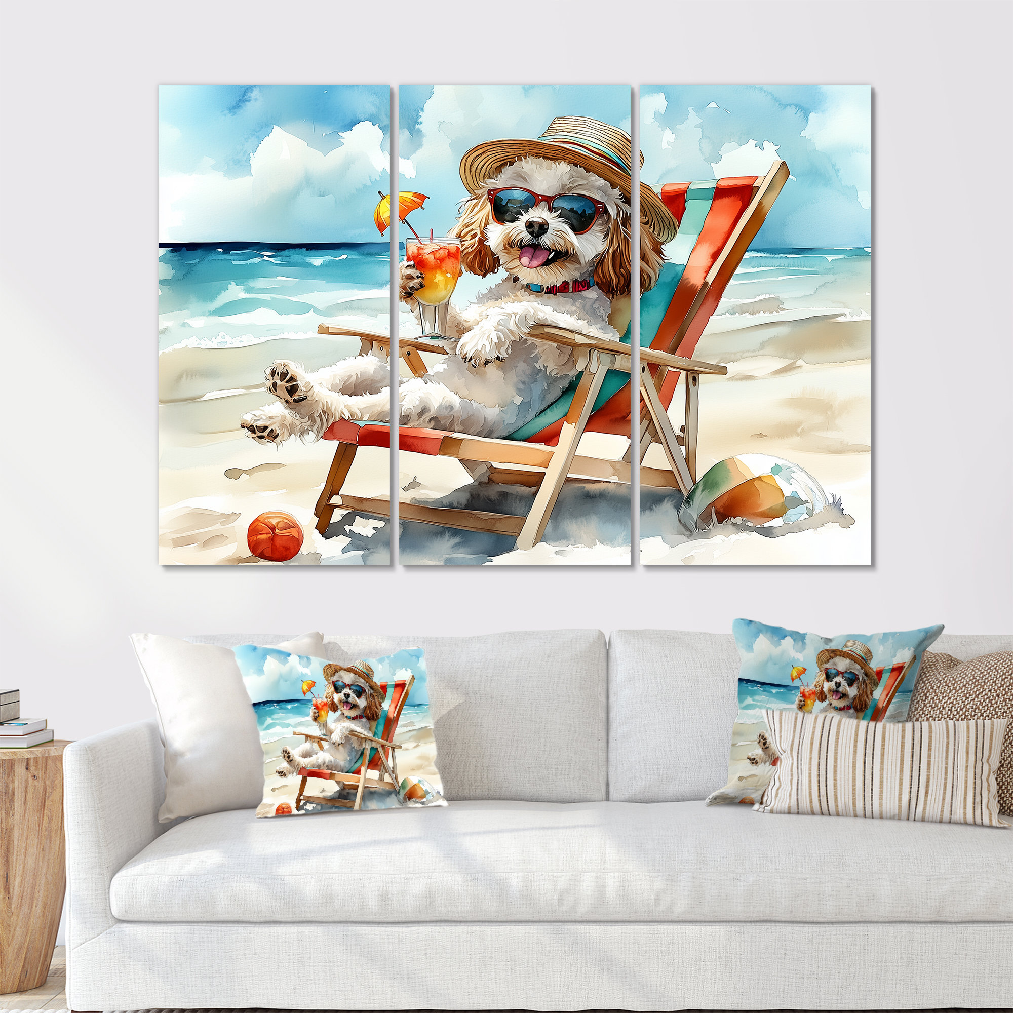 Trinx Grey Poodle Dog On The Beach Relaxing - Coastal Animal Wall Decor ...