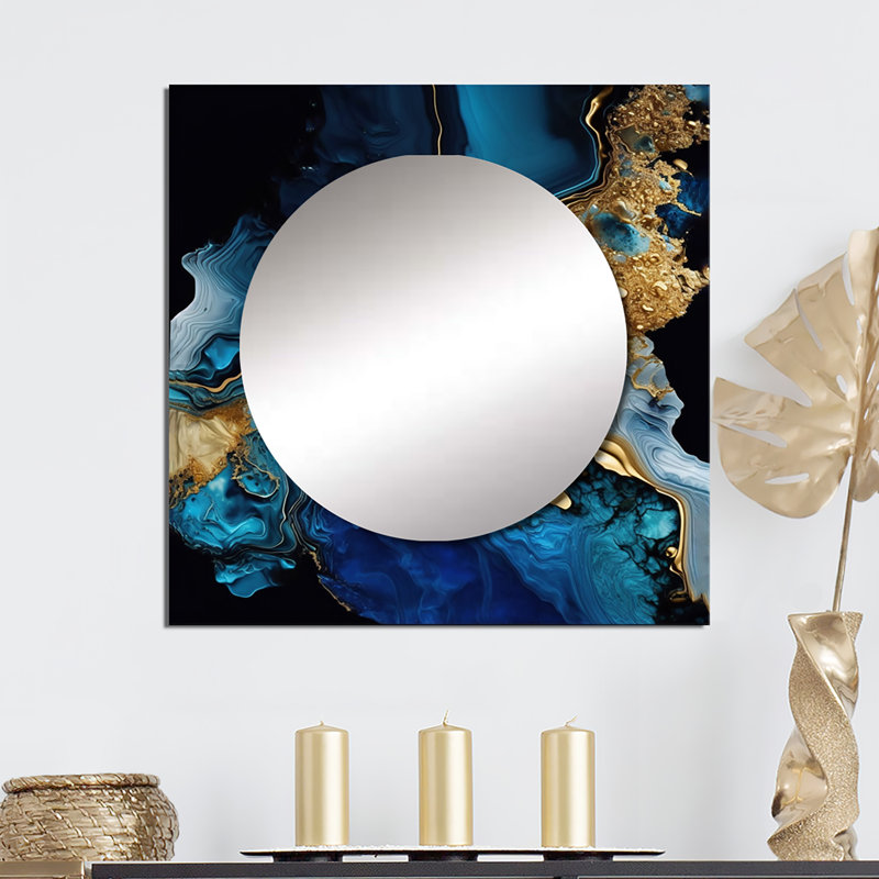 Khrystian - Miroir carré abstrait en marbre pour décoration murale, 29 po x 29 po