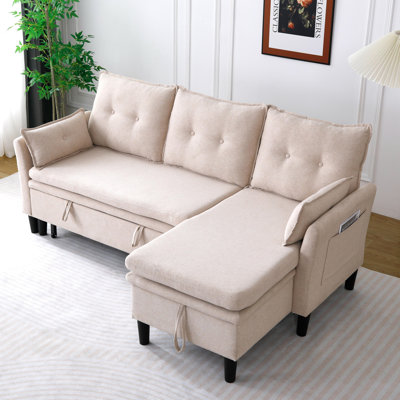 Canapé modulaire en L avec méridienne réversible et rangement - Canapé-lit convertible en coton-lin, 3 places pour bureau et appartement, peut supporter 500 lb