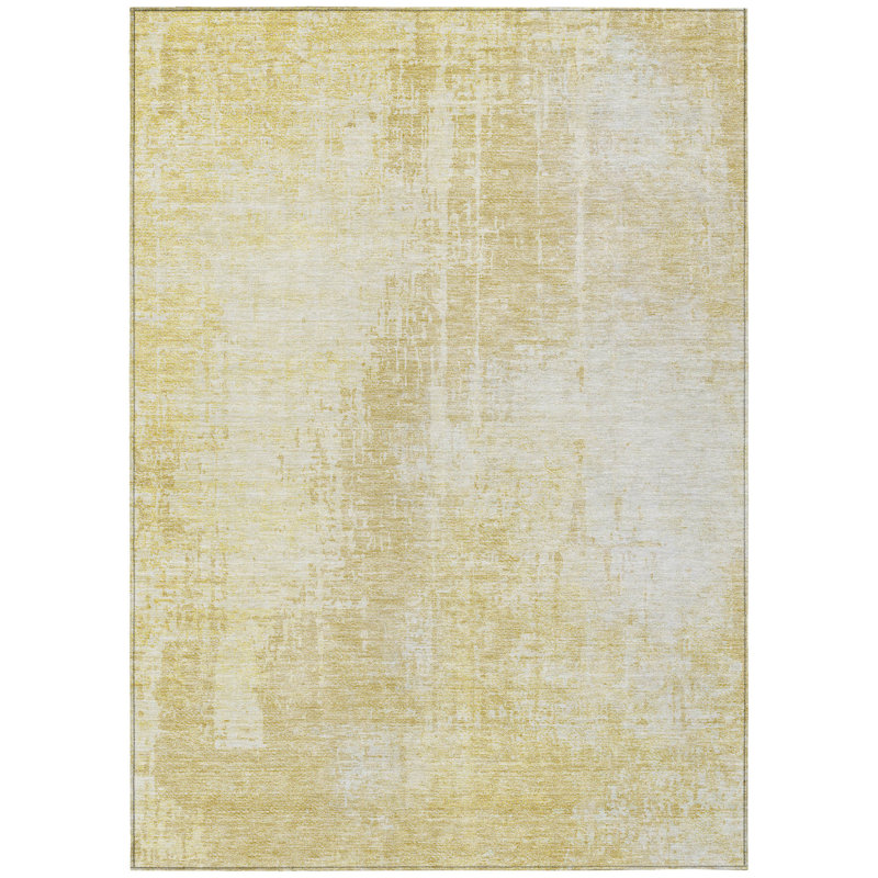 Tapis intérieur lavable abstrait ivoire et beige doré 8 pi x 10 pi