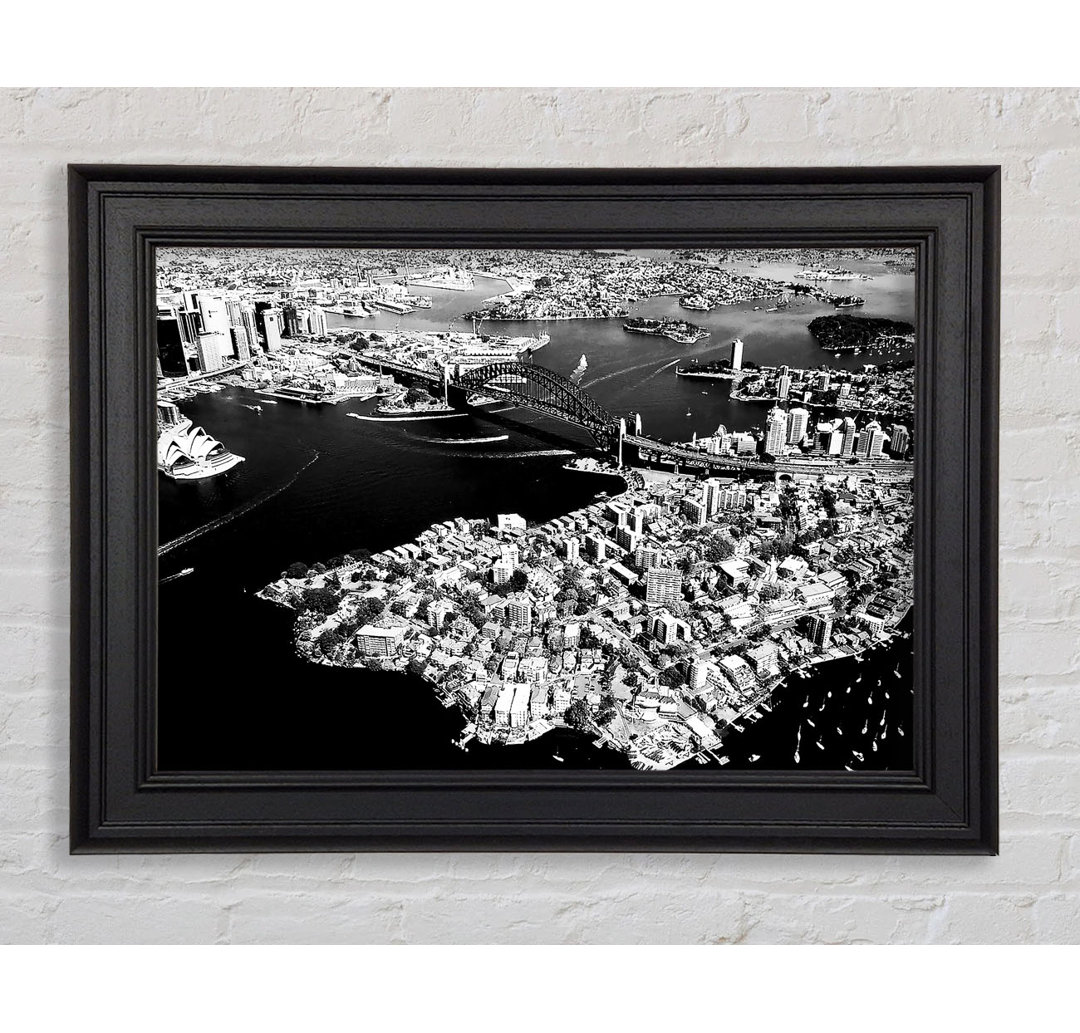 Sydney Harbour Bridge Ariel View B N W - Druck