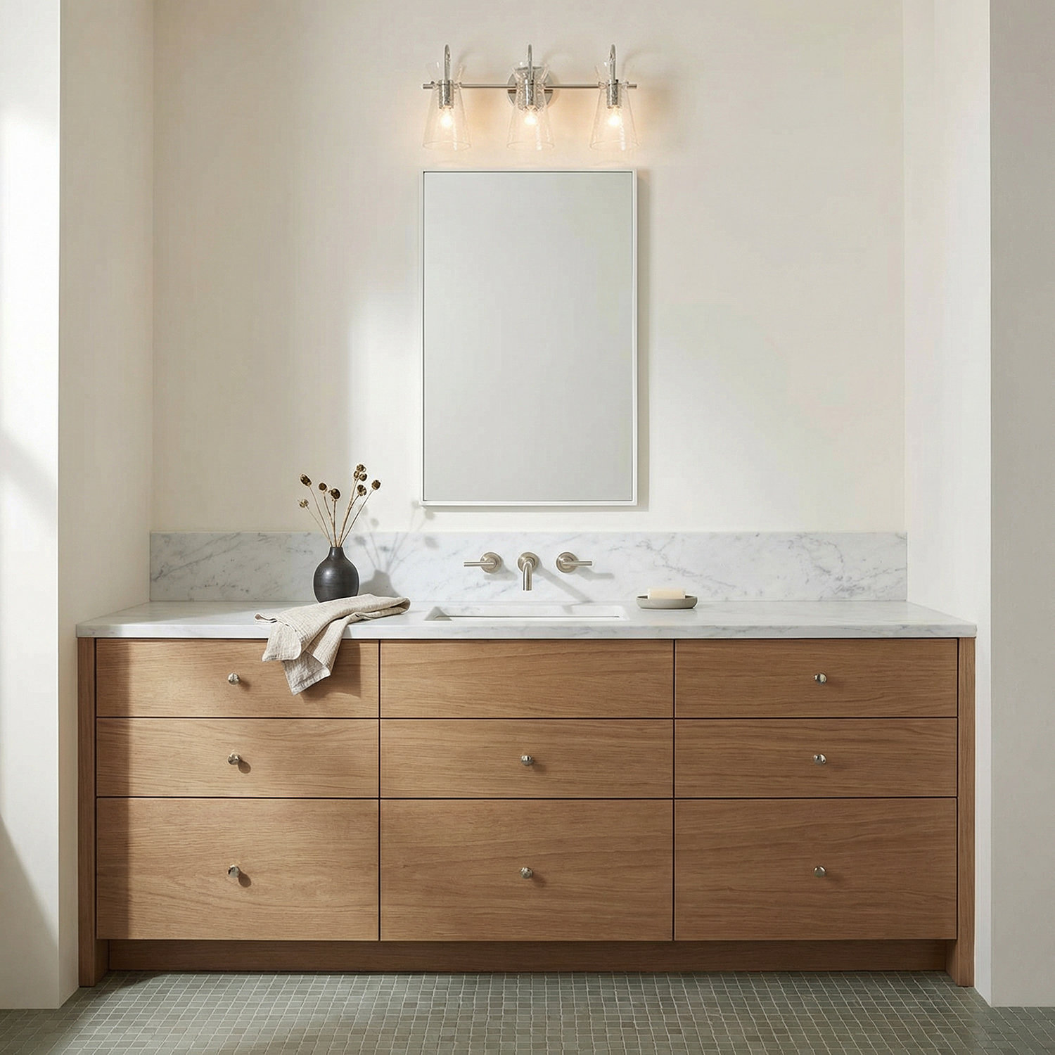 3 Light Crackled Dimmable Vanity Light, Polished Nickel
