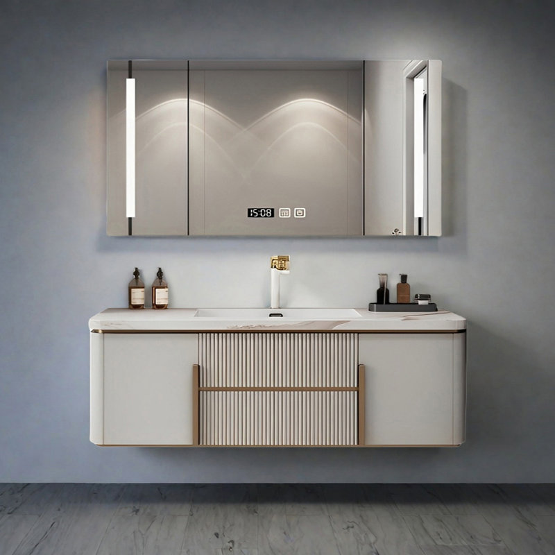 Armoire de salle de bain crème, 59"